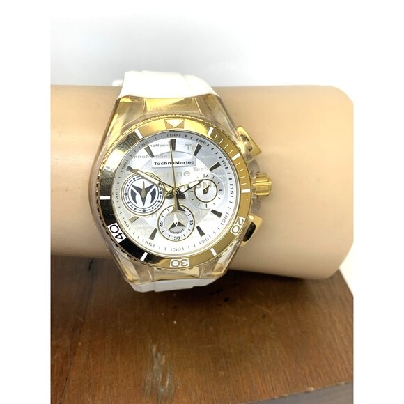 Technomarine Women\'s Watch TM-118133 Quartz Silver Gold White Rubber Strap 40mm main image 6
